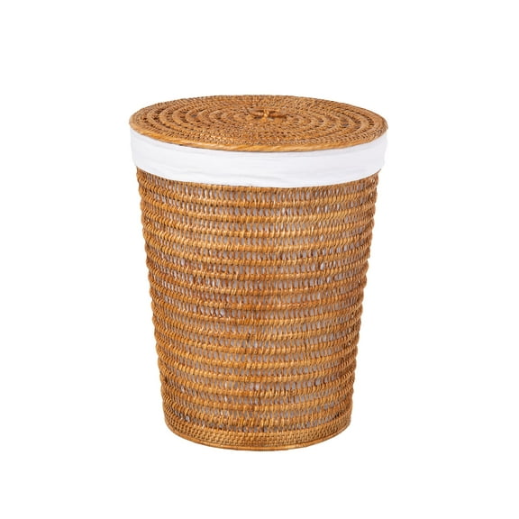 Kouboo Cambria Rattan Laundry Mesh Hamper with Liner, Laundry Hamper with Lid For Clothes, Handwoven Storage Basket, Honey Brown