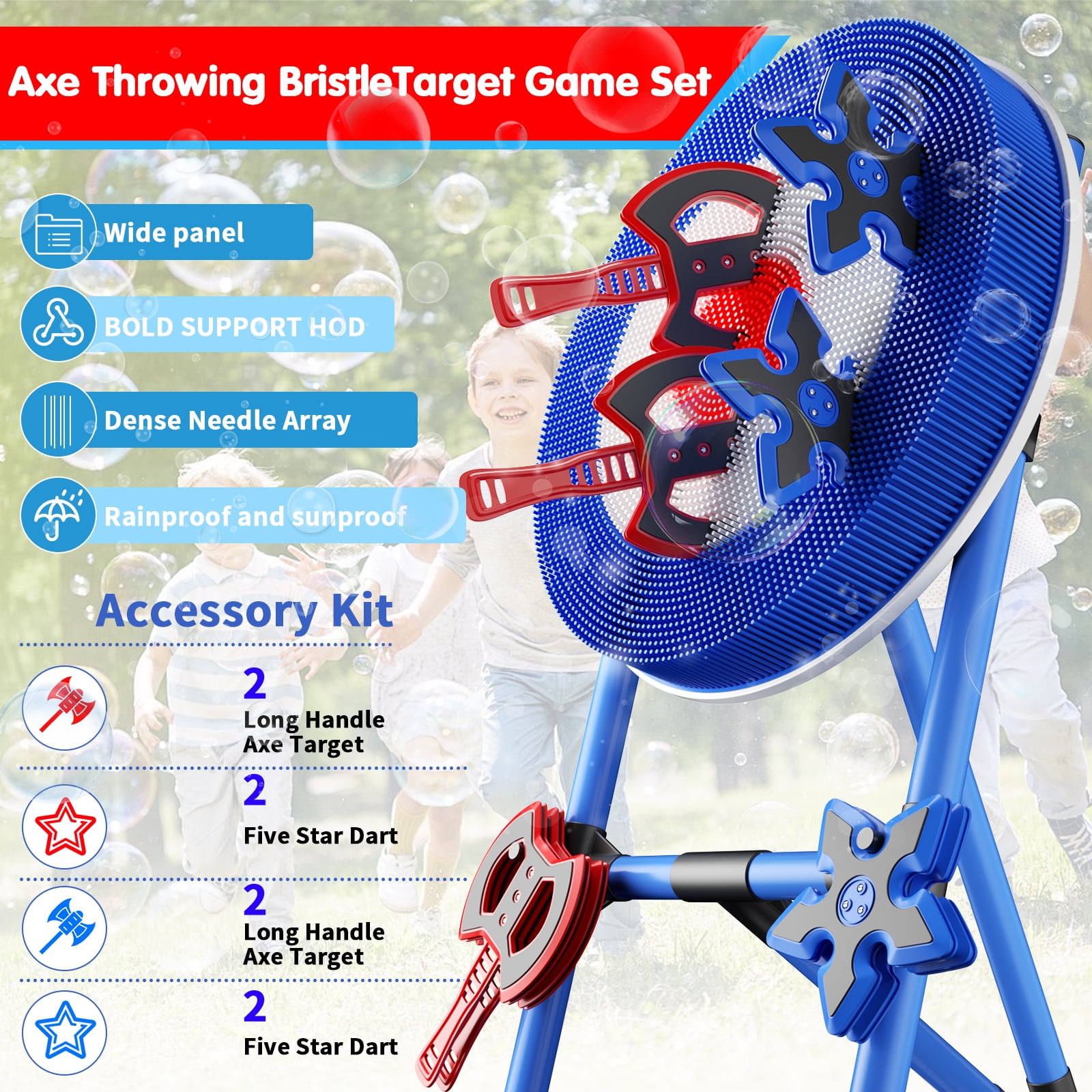 Family Axe Throwing Game with 4 Axes & 4 Darts for Kids & Adults,Axe Throwing Game for Backyard, Indoor &Outdoor,Yard Games,Carnival Games（Blue）