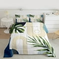 thumbnail image 2 of Homewish Tropical Monstera Leaf Queen Comforter Set,Gold Geometric Stripes Bedding Sets,White Green Blue Bedding Comforter Set For Girl,Breathable Home Decor Reversible,3-Piece, 2 of 8