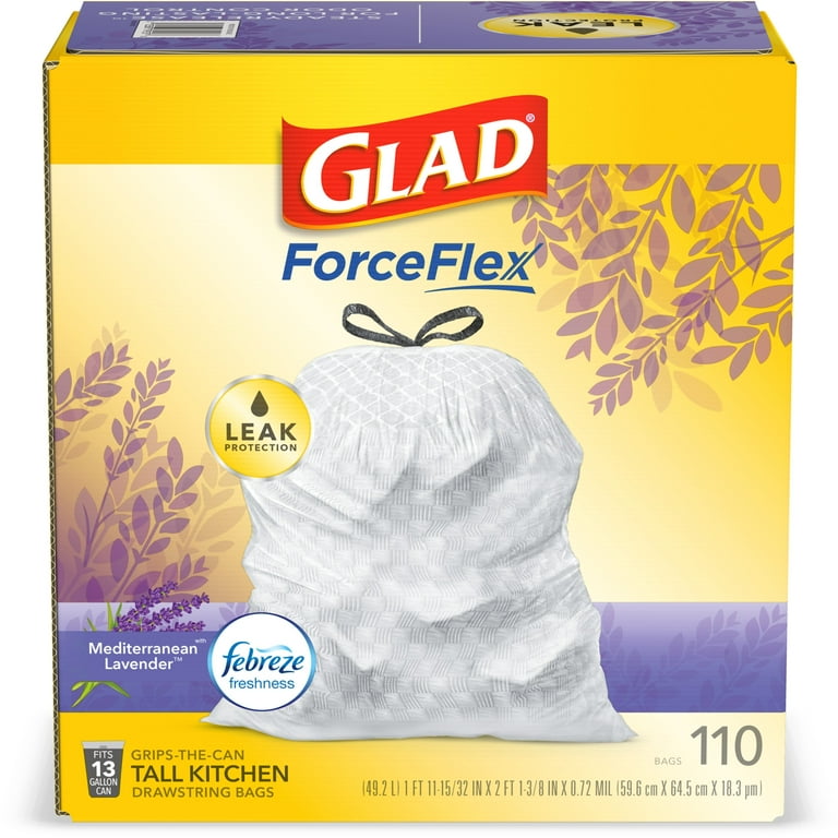 Glad ForceFlex Fragrance Free Tall Kitchen Drawstring Bags 13 Gallon - 90  ct box