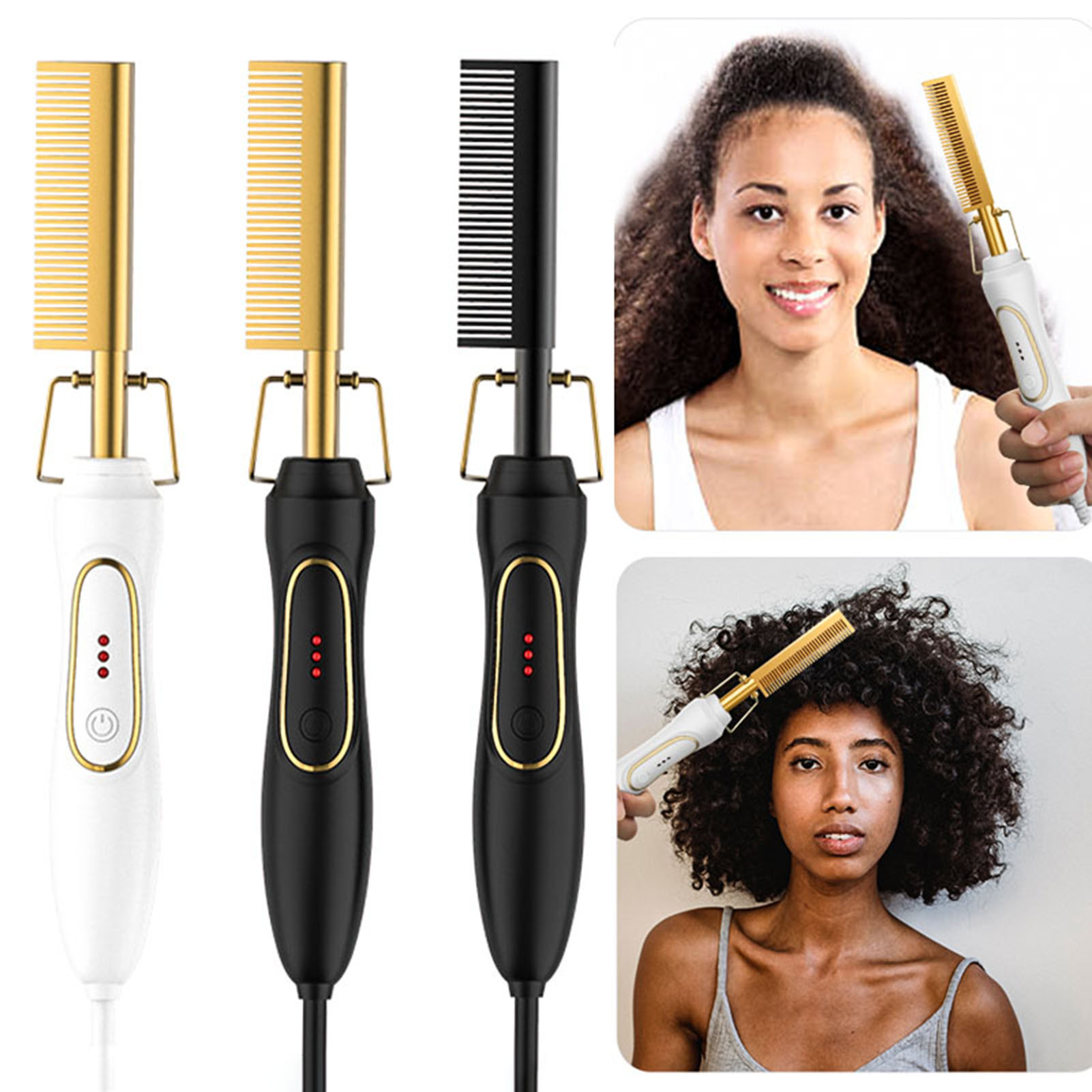 Dream Lifestyle Electric Hot Comb Hair Straightener Heat Pressing Comb Ceramic Curling Flat Iron Curlers Designed Hair Anti Scald Beard Straightener Press Comb for Home Walmart