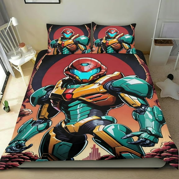 Metroid Themed Bed Sheet Set Three Piece Set 53x79 Inches Comfortable And Skin Friendly Unique Design Creating A Star Studded Night