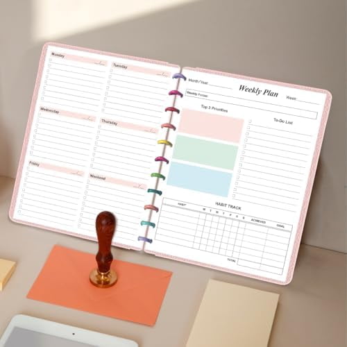 Weekly Planner Undated Refills - Letter Size 53 Sheets/106 Pages Colorful Weekly Planner for 11-Disc Discbound, TUL, 100 gsm White Paper, Lasts 1 Year, Undated, 8.5" x 11"