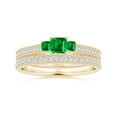 thumbnail image 4 of ANGARA Natural Aeon Square Emerald Three Stone Engagement Ring with Milgrain in 14K Yellow Gold for Women (Size-3.5mm) | May Birthstone, Anniversary, Jewelry Gift for Women | Natural Emerald Ring, 4 of 10