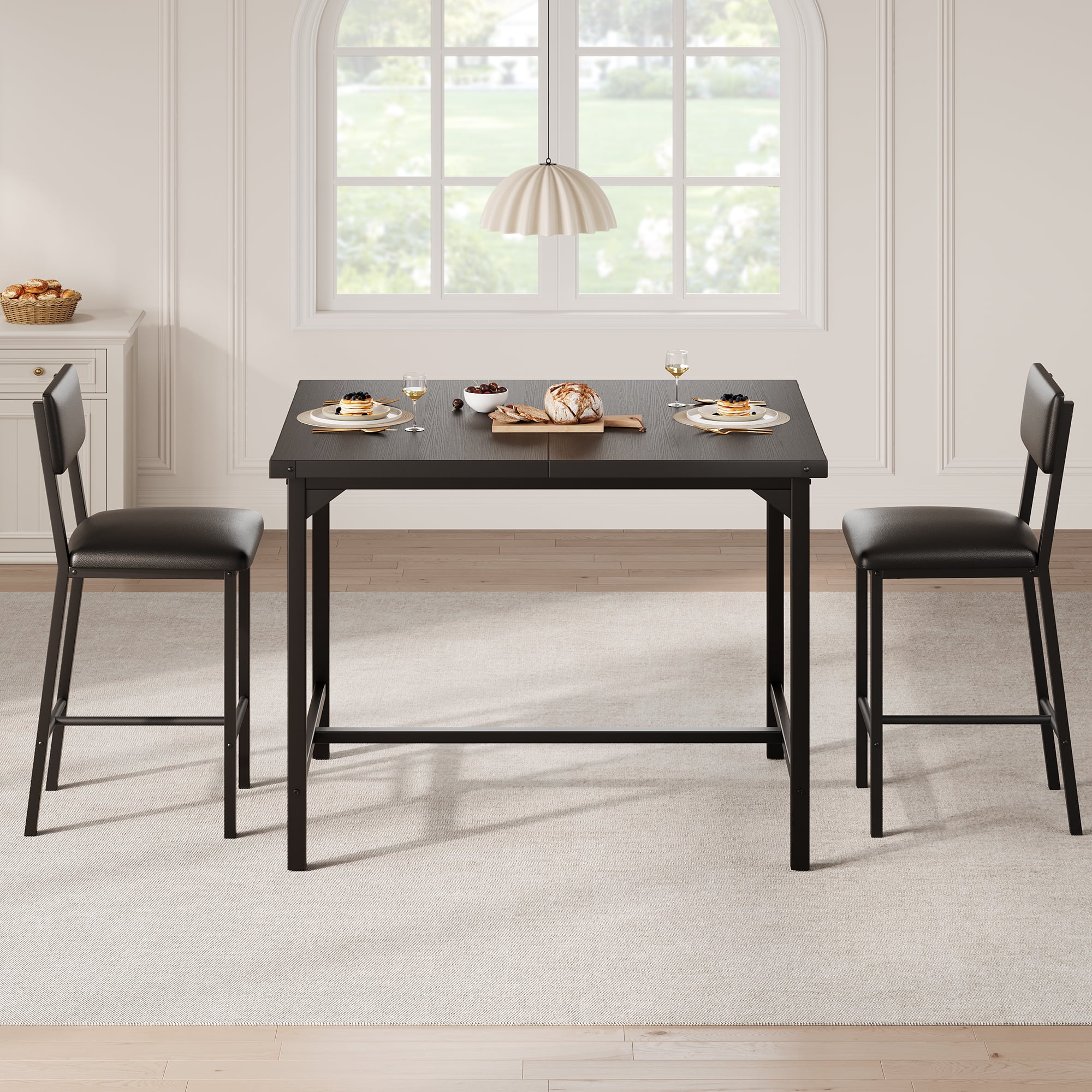 3-Piece Counter Height Dining Table Set for 2 – Includes Upholstered Bar Chairs with Backrest, Footrest, and Corner Protector – Perfect for Small Kitchens, Dining Rooms, Apartments