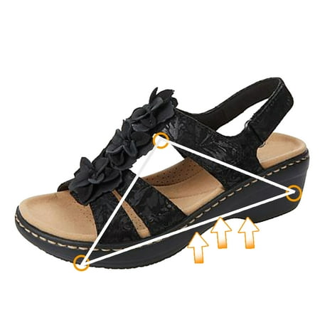 

FAKKDUK Flower Sandals For Women Women Comfy Orthotic Sandal Anti-Slip Breathable Arch Support Platform Wedge Sandal Low Wedge Sandals For Women Women s Wedge Sandals 6.5&Black