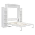 thumbnail image 6 of Full Size Murphy Bed with Shelves and LED Lights, Solid Wood Mobile Cabinet Bed Chest Bed, Space-Saving Foldable Platform Bed Folded into Cabinet for Home Office or Small Room, White, 6 of 7