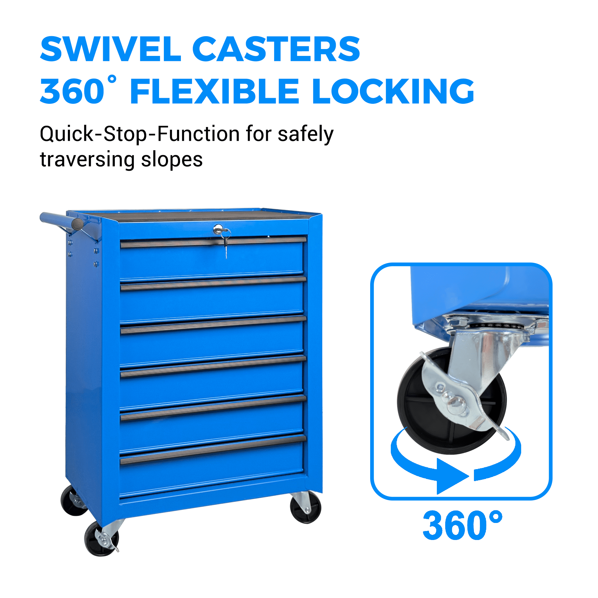 6 Drawer Tool Chest Cabinet with Ball Bearing Drawer Slides,20"W Rolling Metal Tool Chest with 6 Drawers,Steel Tool Storage Box Organizer,Blue