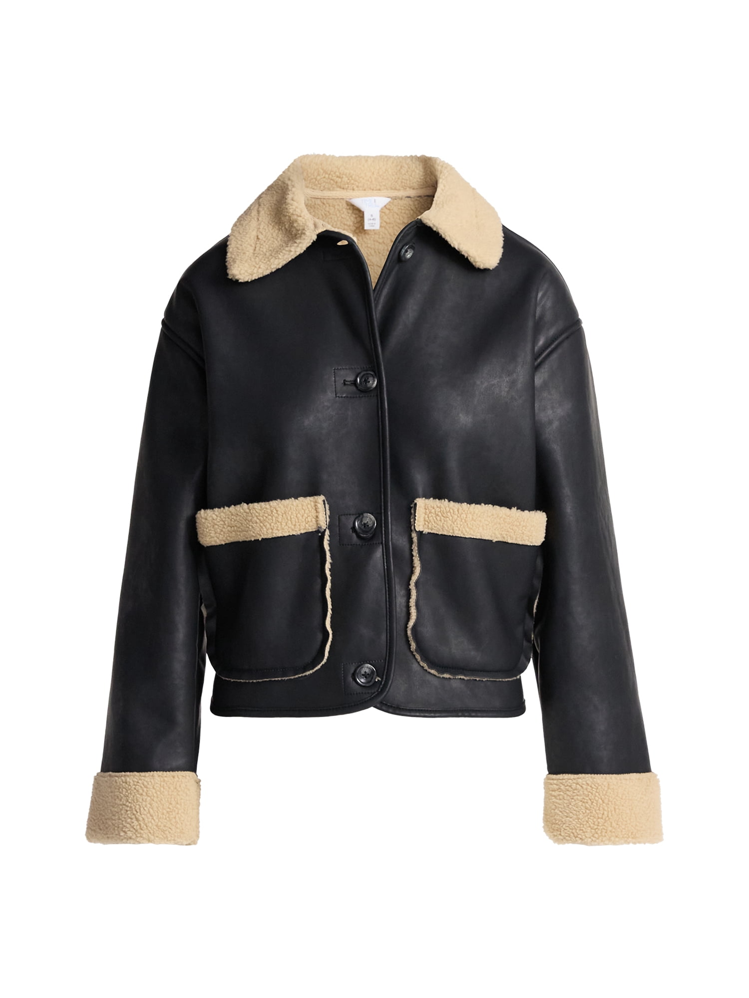 Time and Tru Women's and Women's Plus Bonded Faux Shearling Jacket, Sizes XS-2X