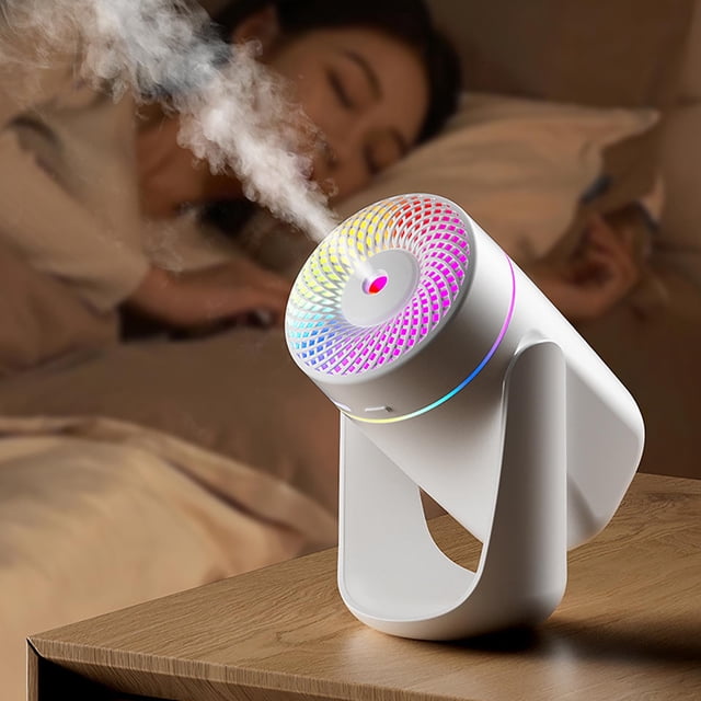 Shaking Head Humidifier, USB-Powered Adjustable Mist Direction, Gradient Lighting, Silent Operation for Home Car, Intelligent Constant Humidity Control