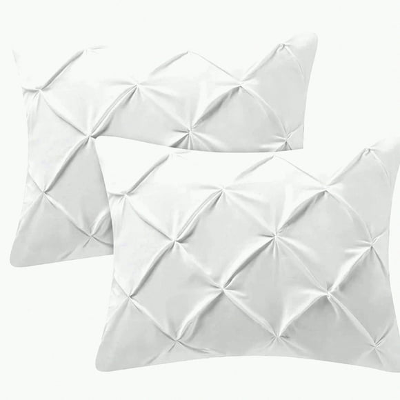Luxury Cotton Pleated Pillow Shams - Set of 2, 600 Thread Count Super Soft Hotel Collection Bedding, King/Cal King Size 20x36 Inches, White