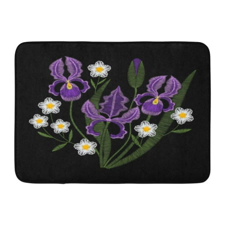 Purple Iris Light (GODPOK Blue Beautiful Iris Flowers with Chamomile Embroidery Violet Spring Purple Wildflowers on Black Green Rug Doormat Bath Mat 23.6x15.7)