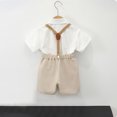 thumbnail image 4 of Atogsazn Toddler Boys Summer Clothes Set Kids Gentleman Short Sleeve Shirts Suspender Shorts Outfit 3Pcs Sets Khaki 11-12 Years, 4 of 9