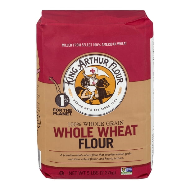 (2 Pack) King Arthur Flour 100 Premium Whole Wheat Flour 5 lb. Bag