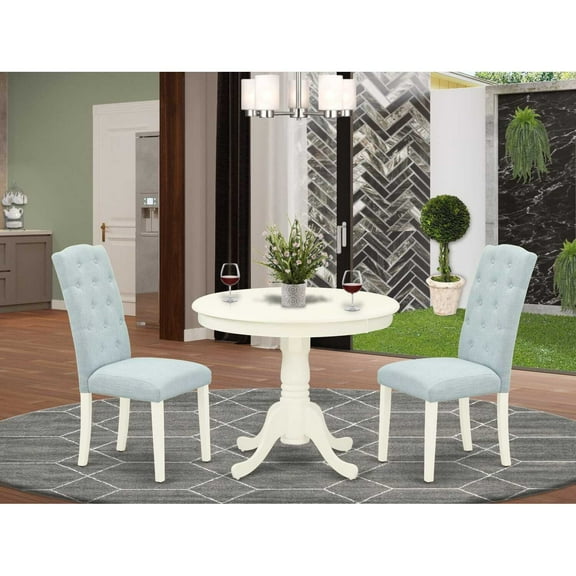 East West Furniture Dining Room Set Linen White, ANCE3-LWH-15