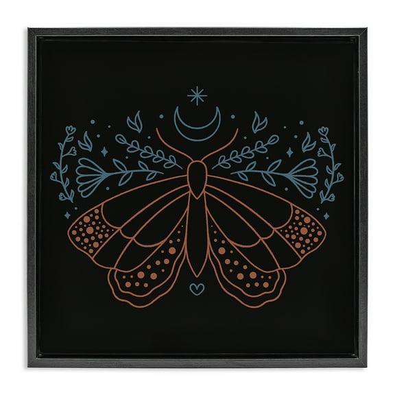 Stupell Industries Celestial Moth Florals Animals Painting Black Floater Framed Canvas Art Print Wall Art, 18 x 18