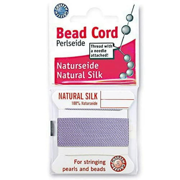 Griffin Silk Bead Cord Perlseide – Lilac Color – Size 10 (0.90mm) – 2 Meters per Card – Stainless Steel Needle Attached – for Knotting Pearls, Gemstones, Crystals and Beads