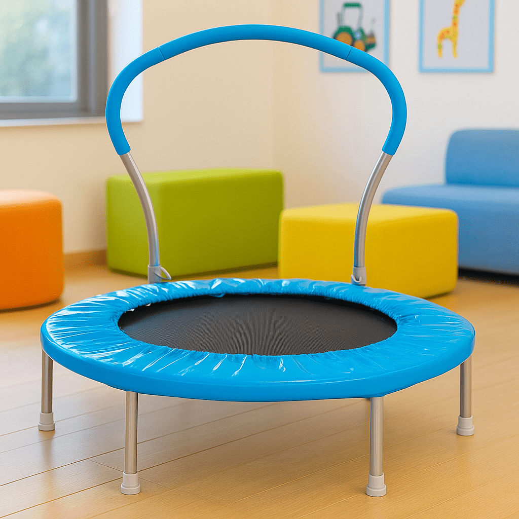 Homy Casa Kids Indoor Trampoline with Handrail – Compact, Safe Playtime for Children, Blue