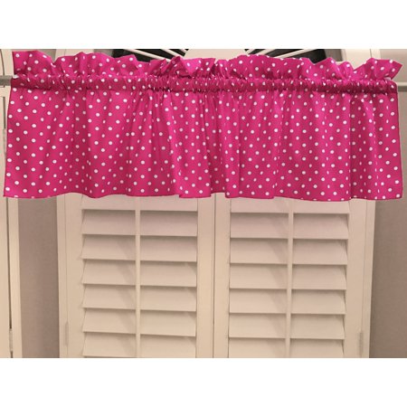 small polka dot white fuchsia cotton window valance 58 wide