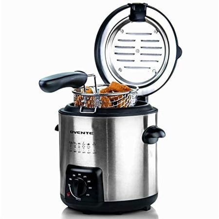 Ovente Electric Deep Fryer with 0.9 Liter Removable Stainless Steel Basket and Adjustable