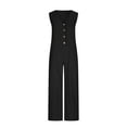 thumbnail image 3 of Oksale Wide Leg Jumpsuits for Women Plus Size Casual Cozy Linen Jumpsuit Dressy Button V Neck Sleeveless Bib Overalls with Pockets Black 3XL, 3 of 7