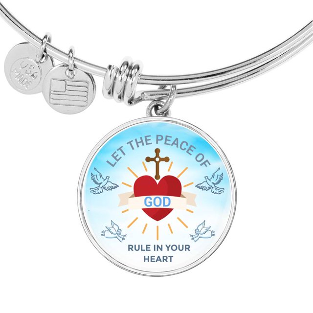 God Rule In Your Heart Circle Pendant Bangle Bracelet Stainless Steel or 18k Gold