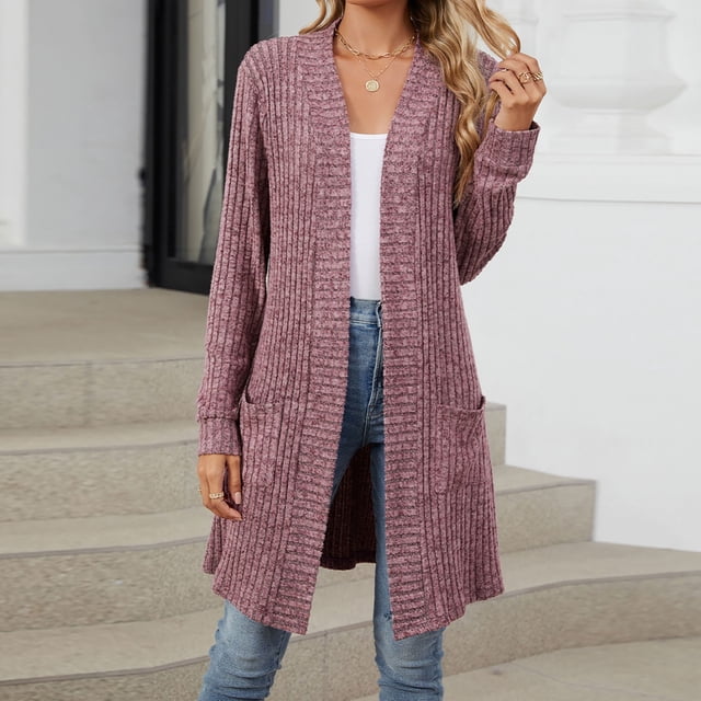 Fall Cameland Cardigan de Mode pour Femmes Cardigan à Rayures Brossées à Manches Longues Manteau pour Femmes