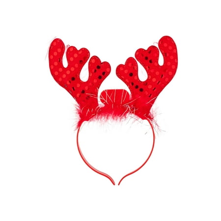- Lux Accessories Red Reindeer Antlers Sequins Light Up Fur Girls Fashion Headband