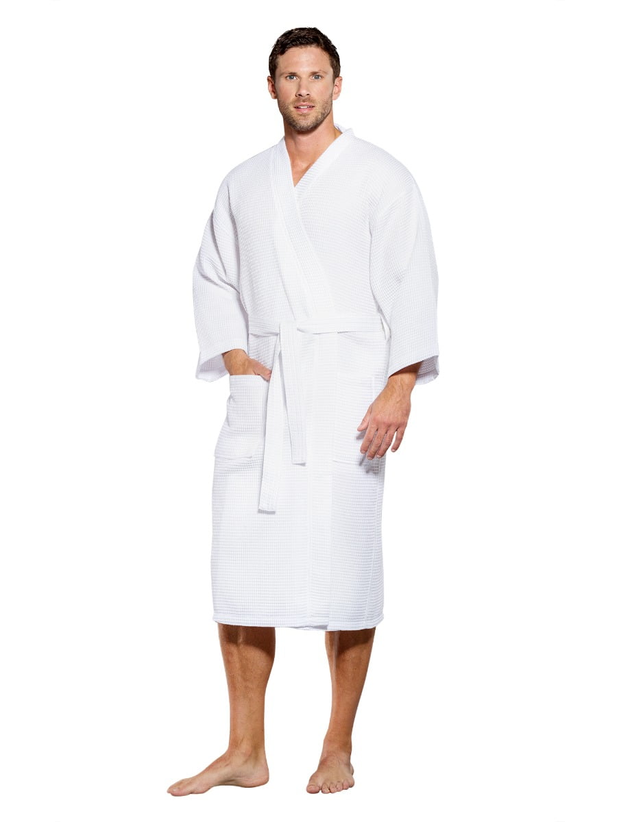 Turquaz Linen Lightweight Long Waffle Kimono Spa Robe for Men (One Size ...