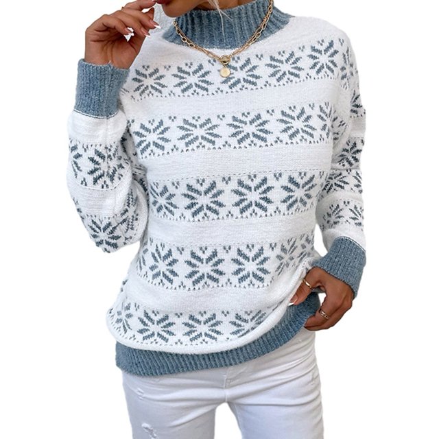 Christmas Snowflake Turtleneck Snowflake Knit Women Sweater Pullover Sweaters