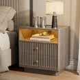 thumbnail image 2 of PAPROOS 22.8'' Large Fluted Nightstand, 2 Drawers Bedside Table with Charging Station and LED Light, Curved Corner Design Storage Night Stand End Table for Bedroom, Living Room, Brown Gray, 2 of 7