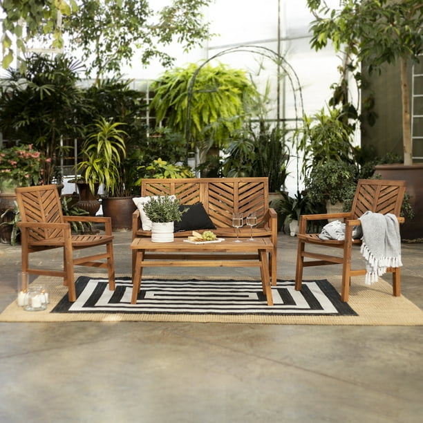 Manor Park 4 Piece Chevron Outdoor Patio Conversation Set Brown Com - Wood 4 Piece Outdoor Patio Set Manor Park 4 Piece Chevron Outdoor Patio Conversation Set Brown Com - Wood 4 Piece Outdoor Patio Set
