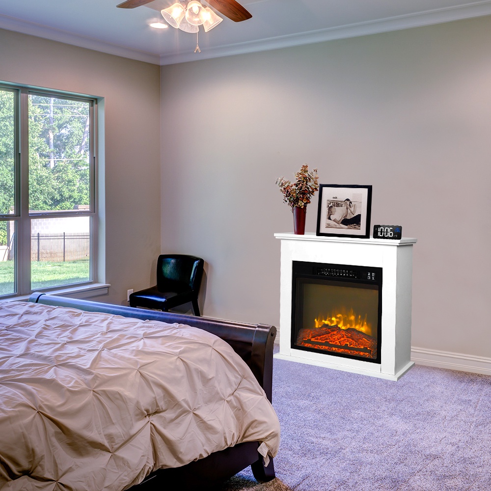 25''W Electric Fireplace with Mantel, Freestanding Fireplace Heater with Remote Control, Legahome Electric Fireplace Heater Fake Fireplace, Fireplace TV Stand for Living Room Bedroom, 1400W, White