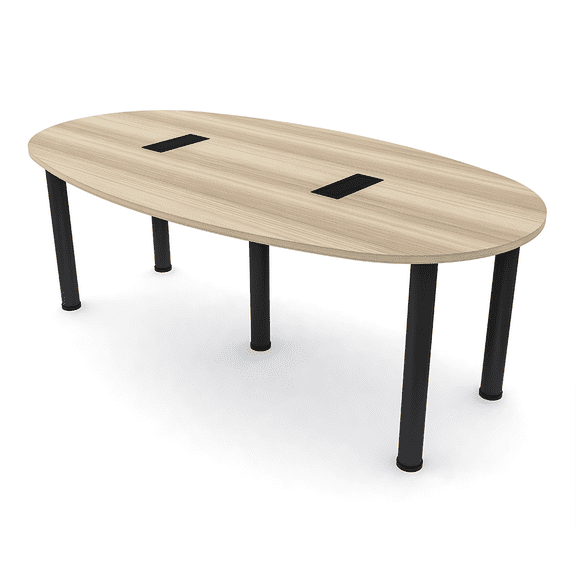 7x4 Boat-Oval Conference Room Table Power And Data Silver Post Legs