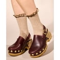 thumbnail image 7 of MeMoi Women's Wool Blend Plaid Ruffle-Cuff Chain Stitch Crew Sock - Womens - Female, 9-11, Burgundy, 7 of 7