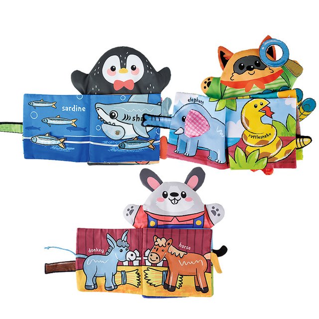 Libro de tela suave para bebé con marioneta de mano, libros de tacto y tacto arrugado Libro de actividades de tela táctil con cola de animal marino para bebés, niños pequeños, juguetes educativos int JAMW Sencillez