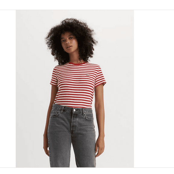 Levi's Women's the Perfect Crewneck Cotton T-Shirt - Sandy Stripe
