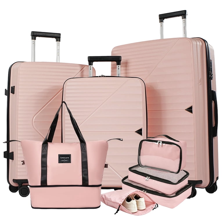 SMICURE 3-Piece Hardside Luggage Set With Travel Bag, Pink photo 1