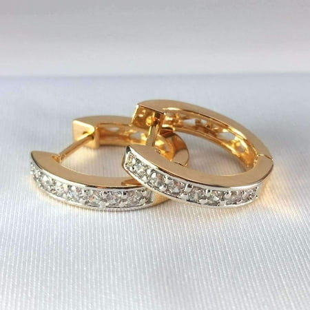 - ON SALE - Channel Set Sparkly CZ Diamond Petite Hoop Earrings Two-Tone