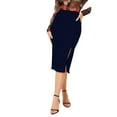 thumbnail image 4 of BLTIBY Women's Sequin Skirt Midi High Waist Elegant Stretchy Sparkle Side Slit Pencil Glitter Skirt Slit Party Cocktail Dark Blue L, 4 of 5