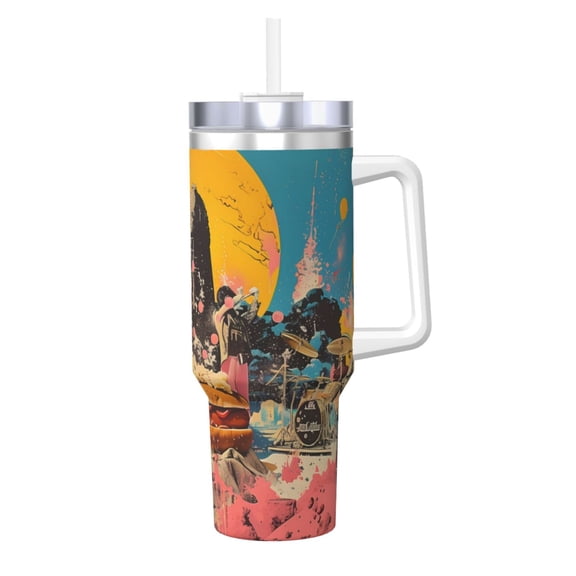 Vsdgher Psychedelic Band Hotdog Art Pattern 40 oz Tumbler with Handle and Straw Lid | Insulated Cup Reusable Stainless Steel Water Bottle Travel Mug | Gifts for Women Men Him Her