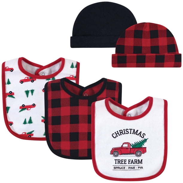 Set de babero y gorra de algodón Hudson Baby Christmas Tree Farm