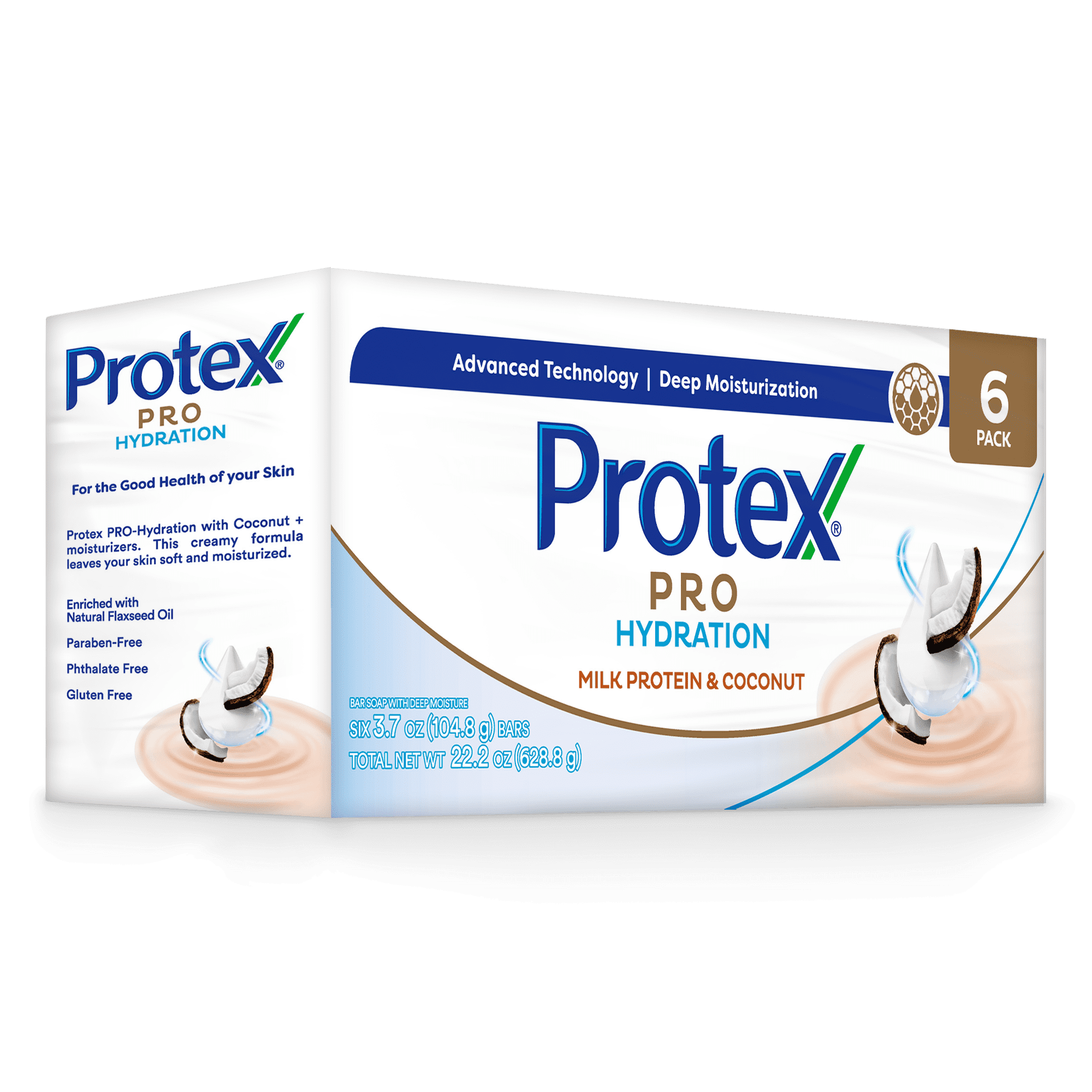 Protex Pro Hydration Bar Soap, Coconut, for Both Men and Women, Adults and & Children 3+, 6 Pack 3.7 oz