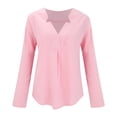 thumbnail image 4 of Tiqkatyck Women Summer Tops, Womens Long Sleeve Cotton Linen Blouse Loose Fit Casual V Neck Tops, Summer Tops for Women, Shirts for Women Pink L, 4 of 9