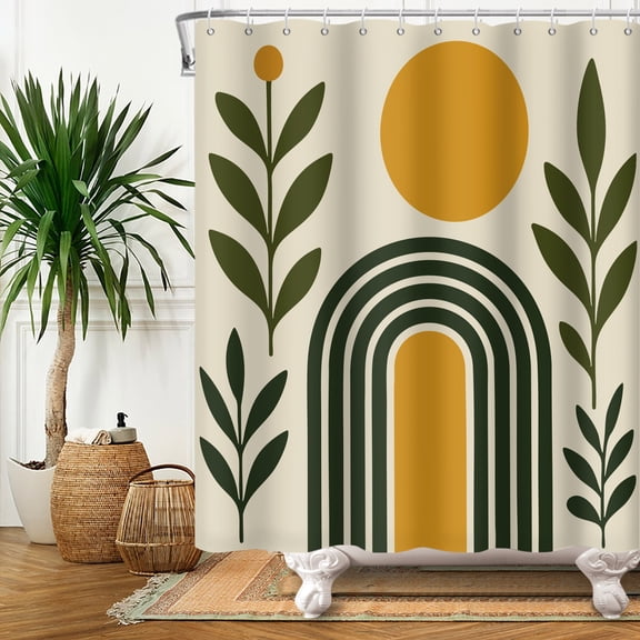 Lfeey Waterproof Fabric for Bathroom with Hooks, Aesthetically Modern Bathroom Curtain, 72x72 in