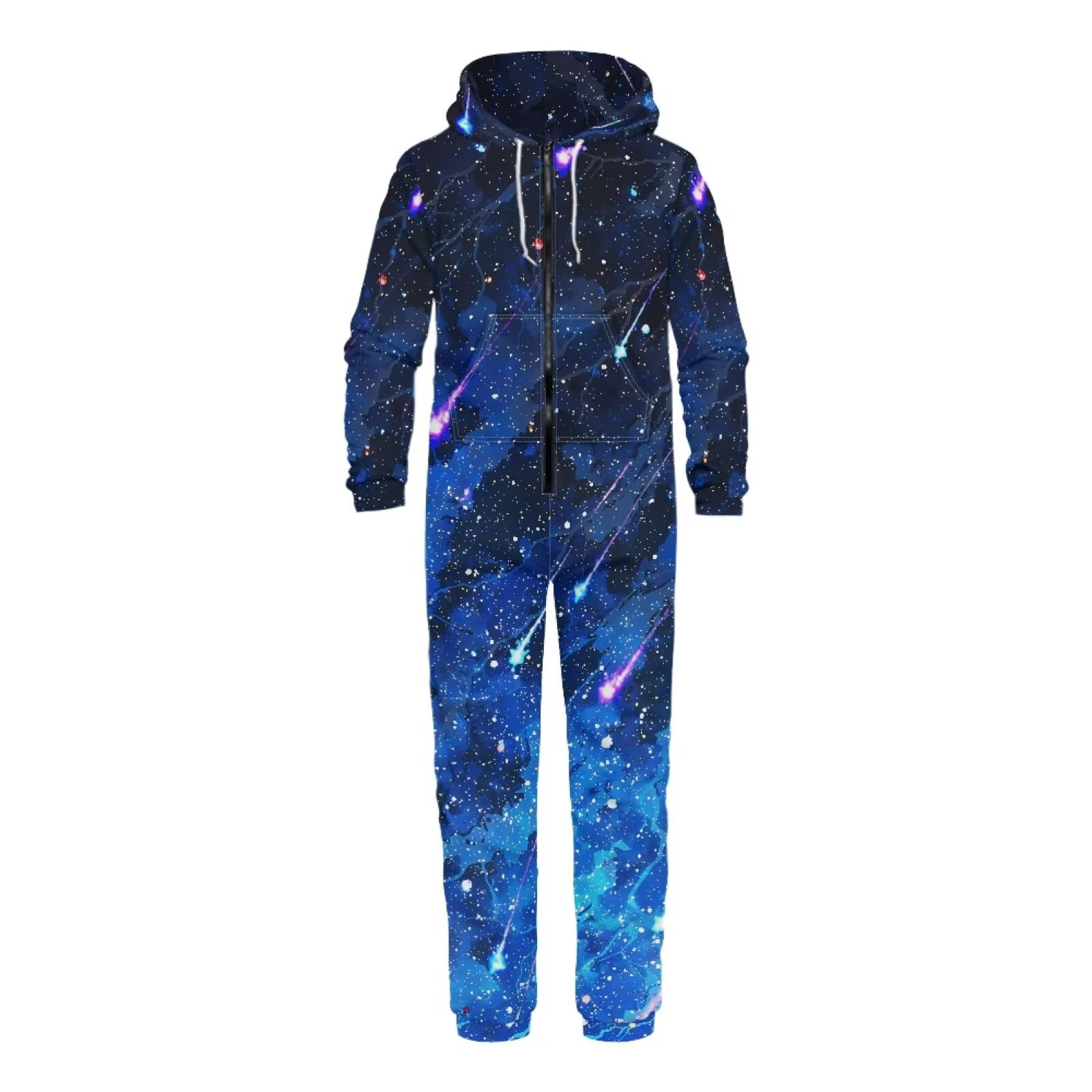 POLERO Mens Jumpsuit Halloween Face Print Pajama Unisex One Piece Playsuit Adult Onesie With Hood, Size S