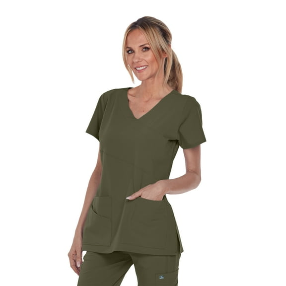 Grey's Anatomy Signature 2130 Women's Mock Wrap Scrub Top Olive M