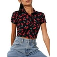 thumbnail image 3 of Blotona Women's Vintage Short Sleeve Button Down Cardigan Blouse Lapel Neck Rib Knitted Open Front Crop Tops T-Shirt, 3 of 5
