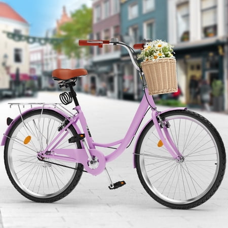 Dextrus 26 Inch Beach Cruiser Bike for Women - 1 Speed Commute Bike for Adults - Womens Bicycle with Adjustable Seat in Light Purple