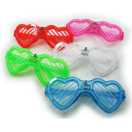 12/PK Flashing LED Slotted Shutter Heart Shape Light Up Show Party Toy Glasses in Assorted Color
